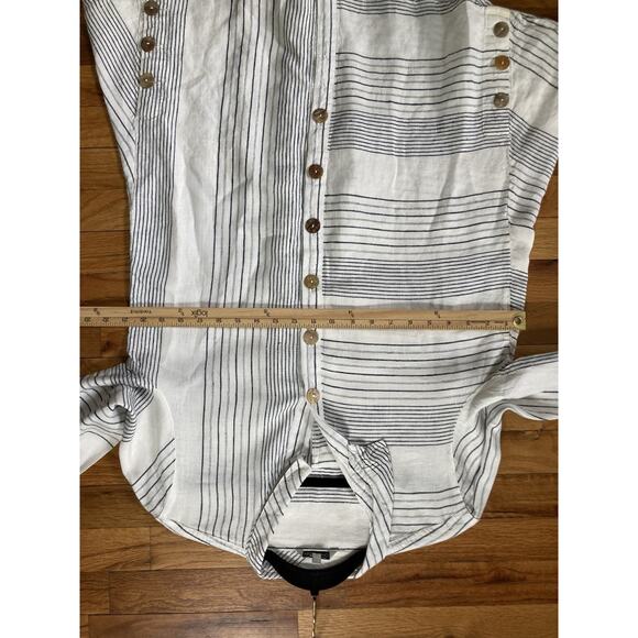 John Mark Stripe Linen Roll Tab Collared Button Down Lagenlook Shirt Blouse Med - Picture 10 of 10